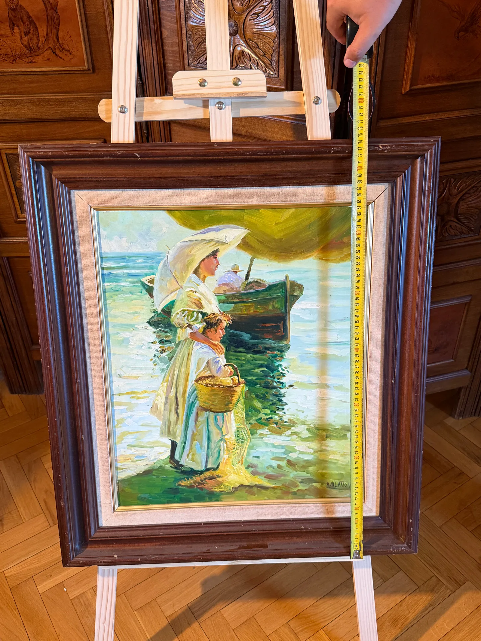Escena marinera con mujer y niña — A. Vilanova, Óleo sobre lienzo, 75 × 65 — vista 2